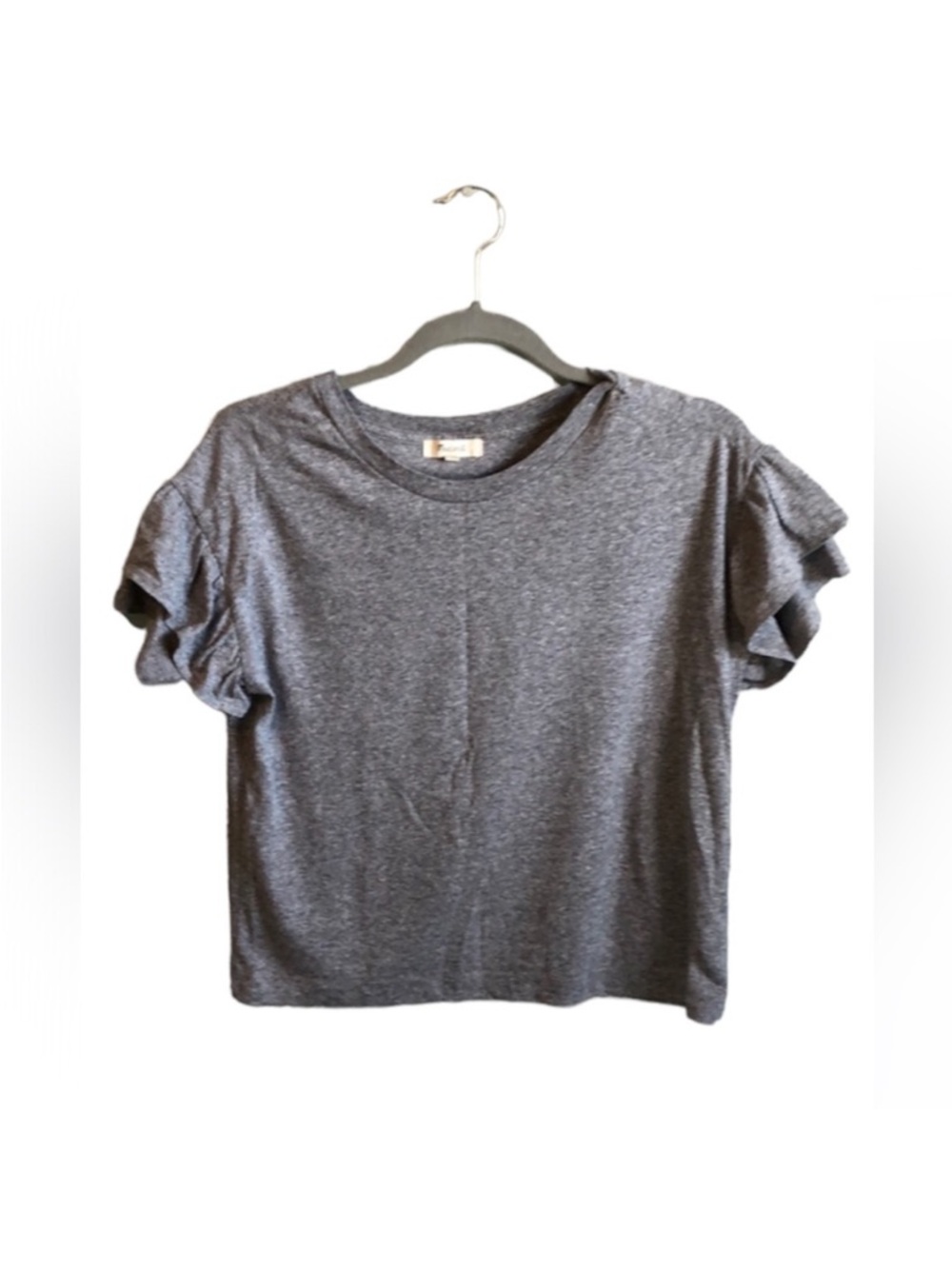 Madewell Ruffled Sleeve Gray Crop Top Size XXS (Fits Like M) EUC
